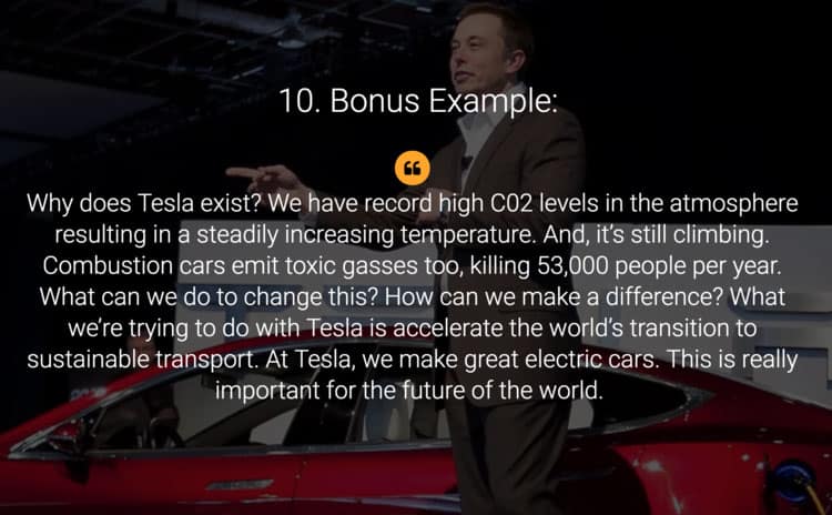 Tesla pitch deck, image contains Elon musk