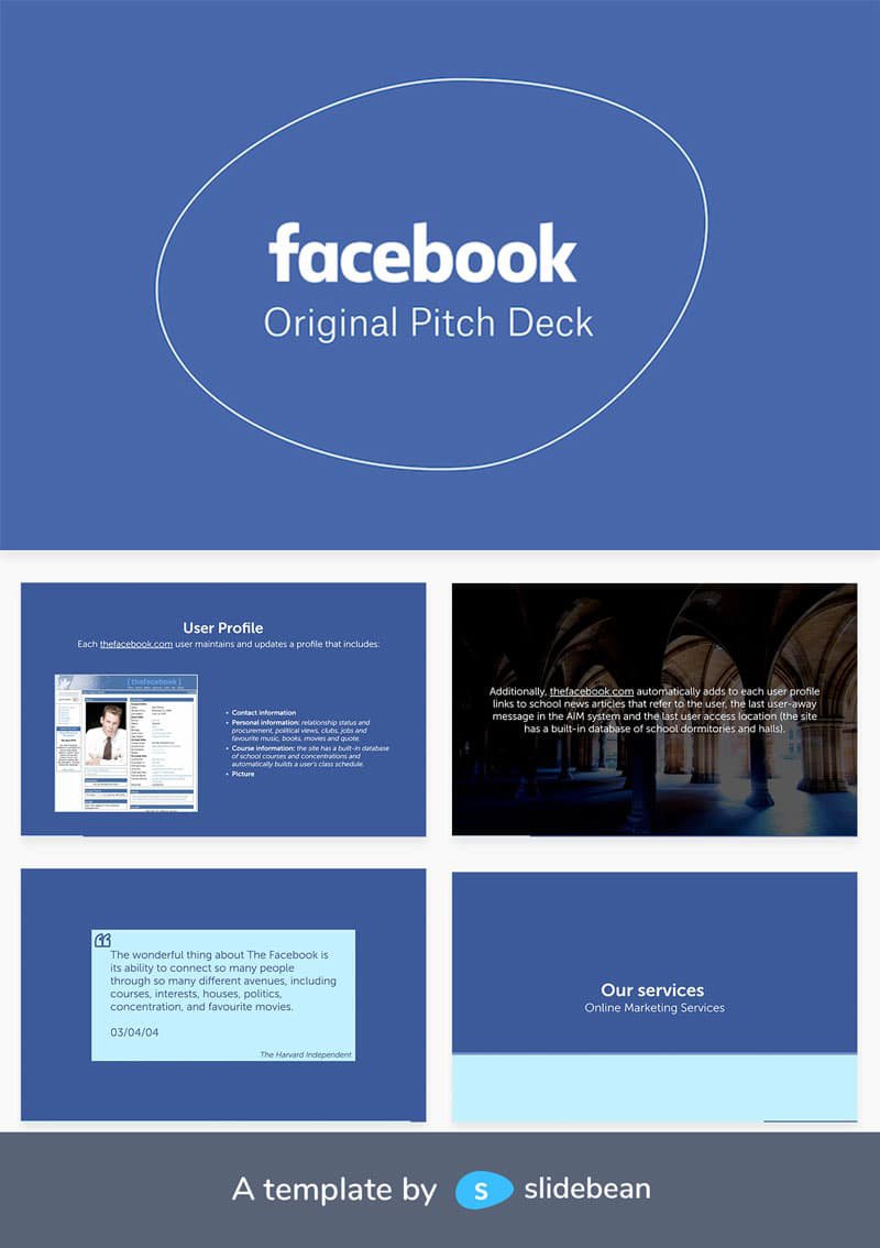 Image contains a Facebook pitch deck template
