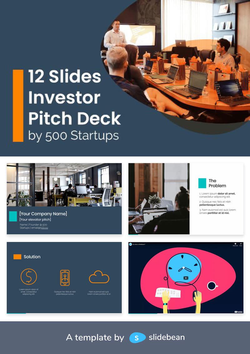 Image contains an investor pitch deck template