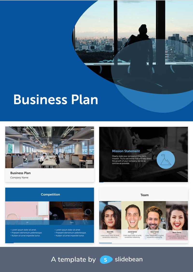 Image contains a business plan template