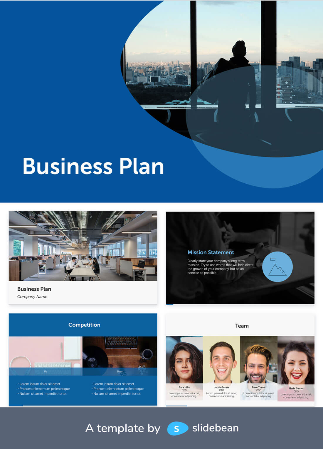 Image contains a business plan template