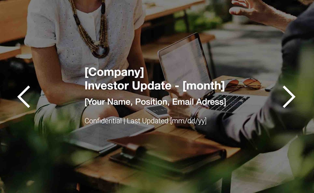 Image contains an investor update template