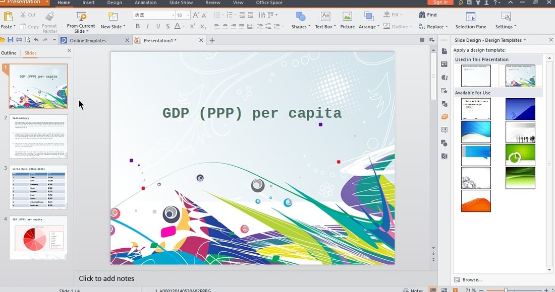 Image contains the wps presentation software