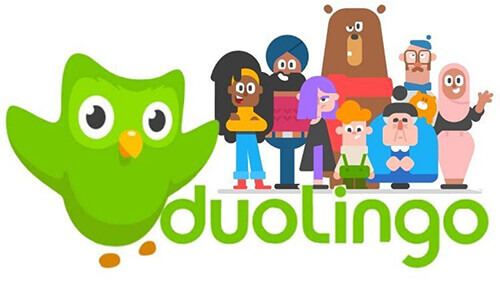 Duolingo owl saying hi in front of languages it teaches