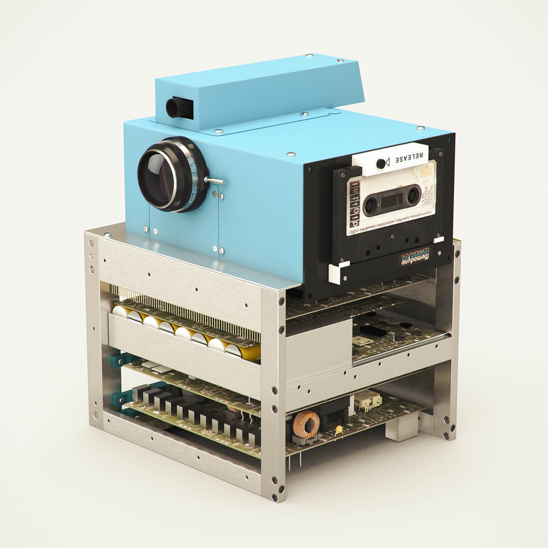 Image for Kodak Camera: this shows Kodak's first digital camera, with a light blue shell casing, and exposed circuitry